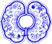 Symmetrical blue and white porcelain pattern